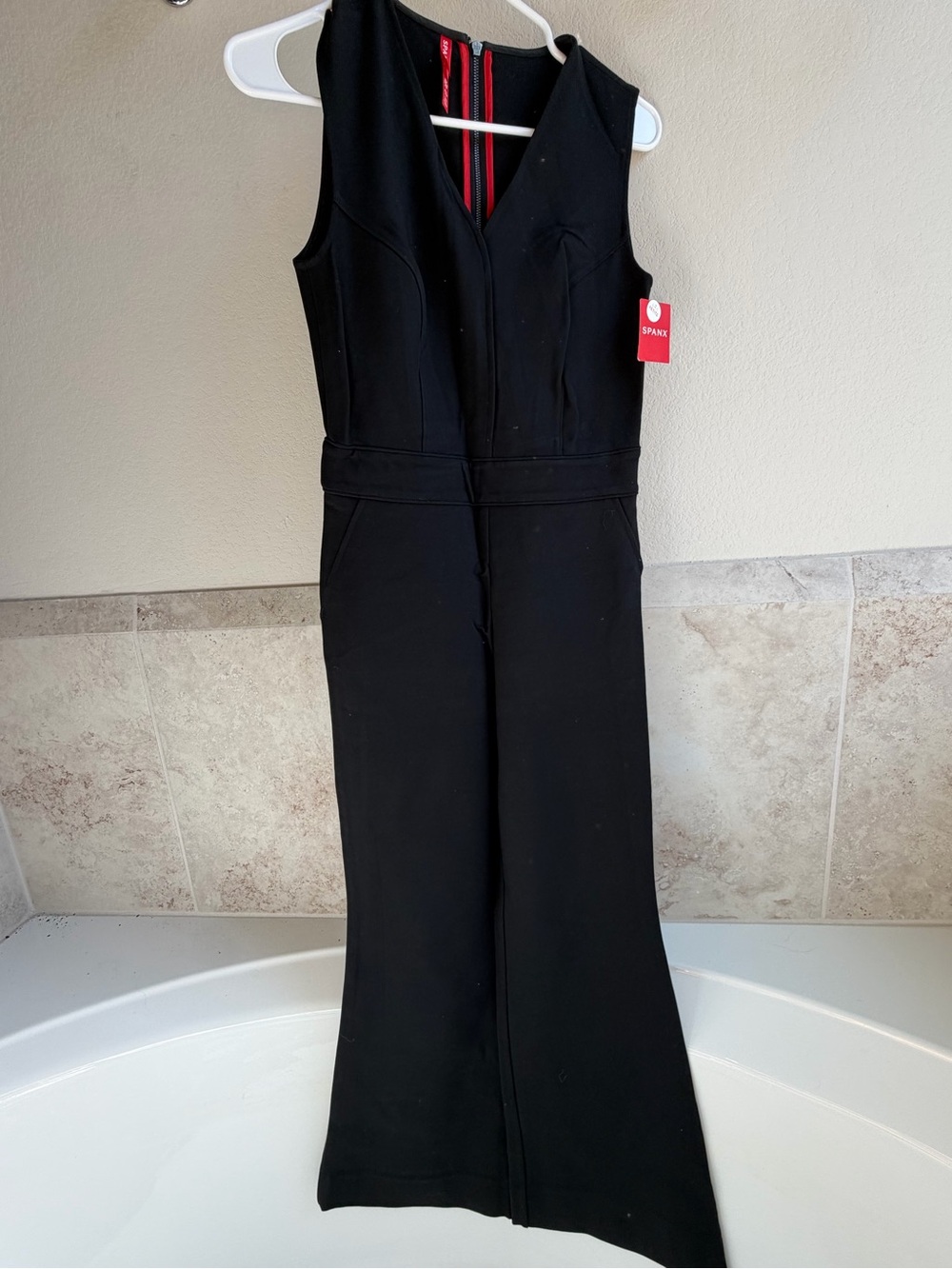 SPANX Black Sleeveless V-Neck Wide-Leg Jumpsuit